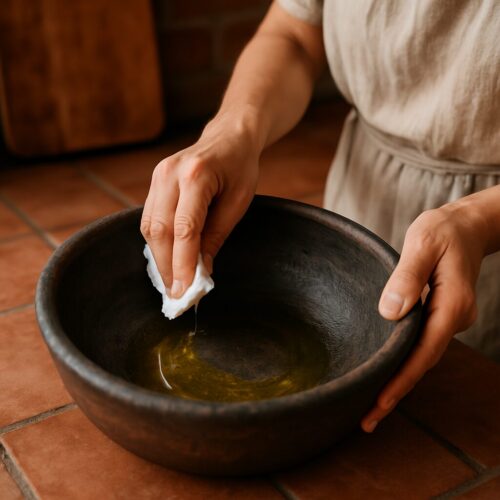 Panela de Barro Sendo Temperada