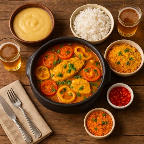 Moqueca Finalizada com Acompanhamentos