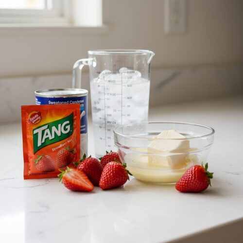 Ingredientes da Mousse de Morango com Tang Cremosa