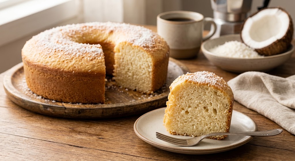 Bolo de coco simples e fofo