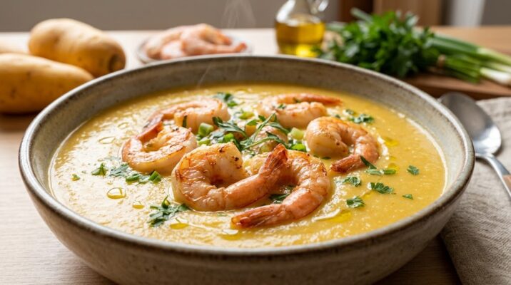 Sopa de Mandioquinha com Camarão
