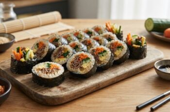 Kimbap: Rolinho de Arroz Coreano com Legumes e Ovo