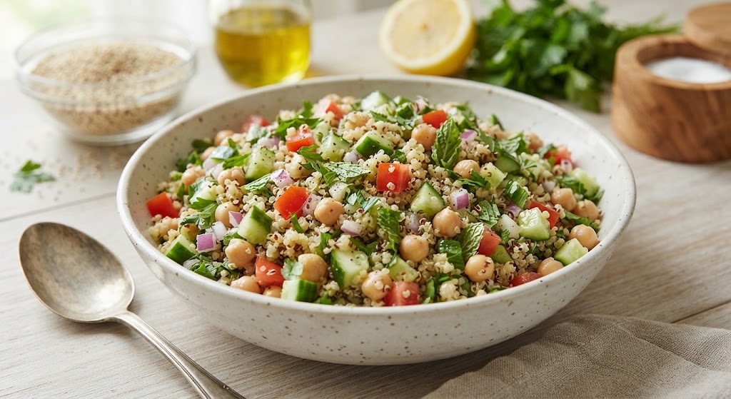 Salada de Quinoa com Grão-de-Bico e Ervas Frescas Salada de Quinoa com Grão-de-Bico e Ervas Frescas