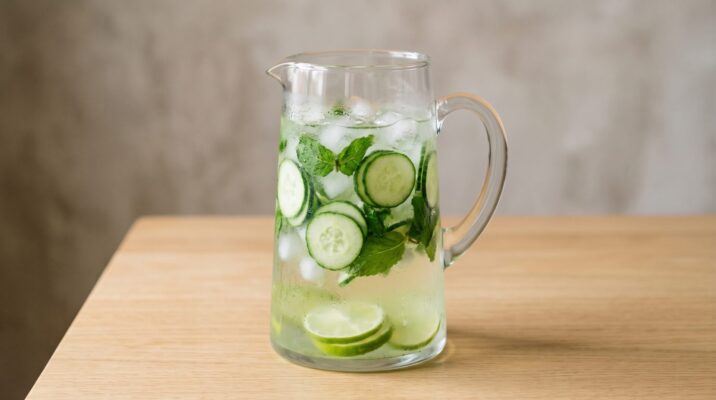 Água Saborizada de Pepino com Hortelã, prato pronto para servir - fotografia gastronomica editorial