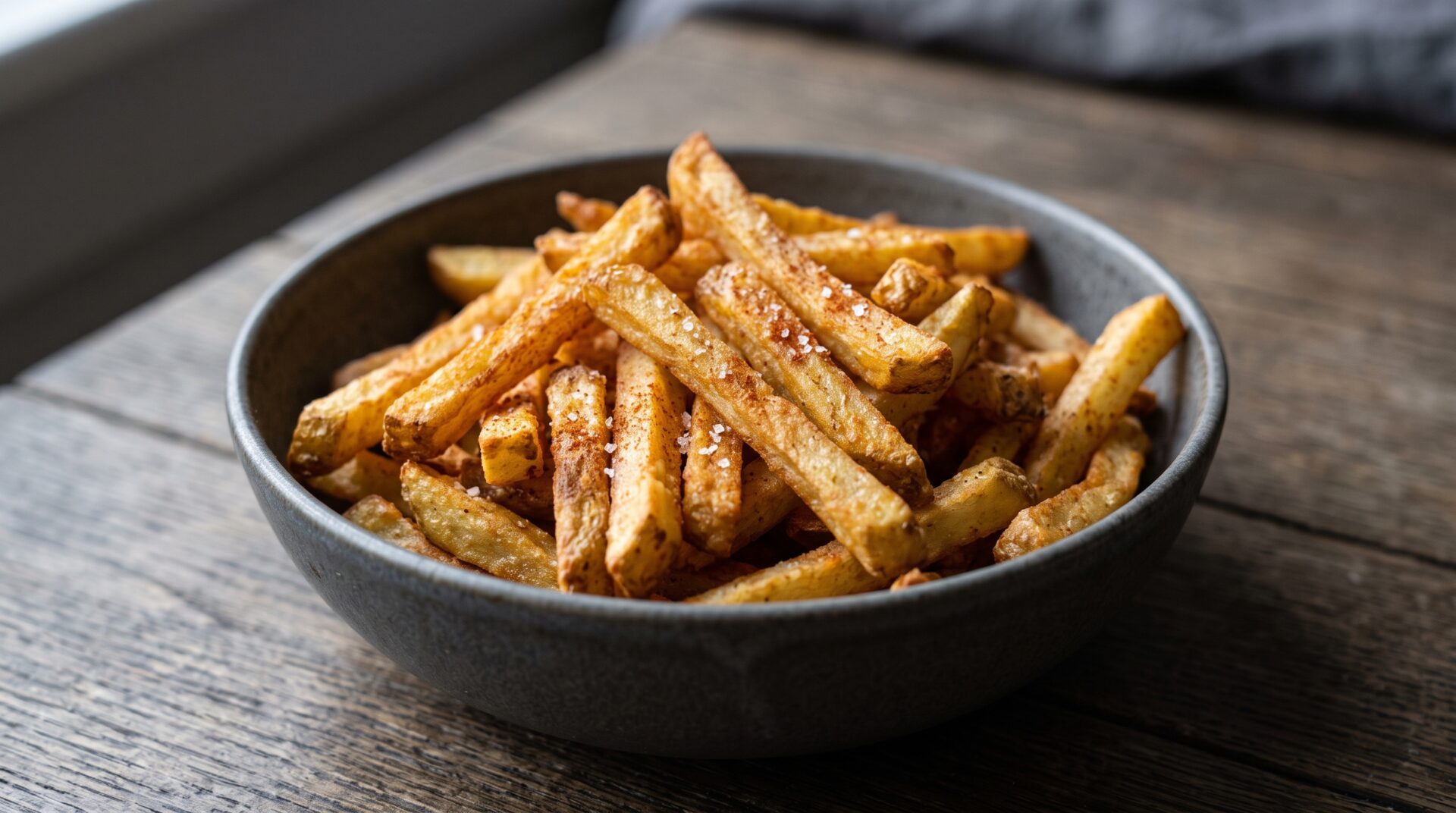 Batata Frita Crocante na Airfryer, prato pronto para servir - fotografia gastronomica editorial Batata Frita Crocante na Airfryer, prato pronto para servir - fotografia gastronomica editorial