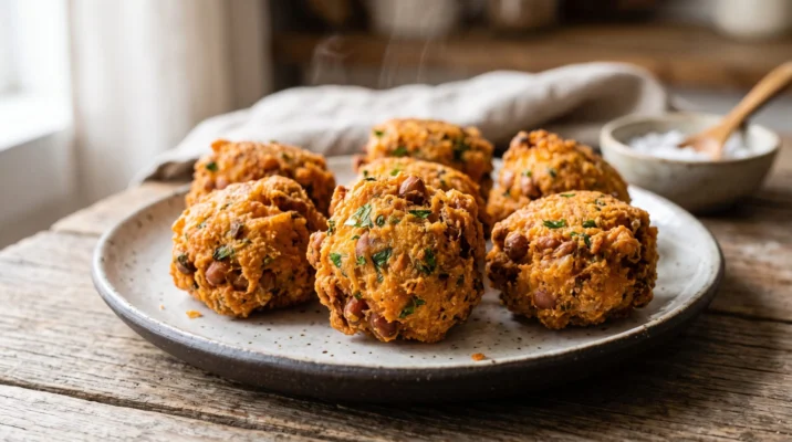 Bolinho de Feijão Frito servida em prato, fotografia gastronomica editorial Bolinho de Feijão Frito servida em prato, fotografia gastronomica editorial