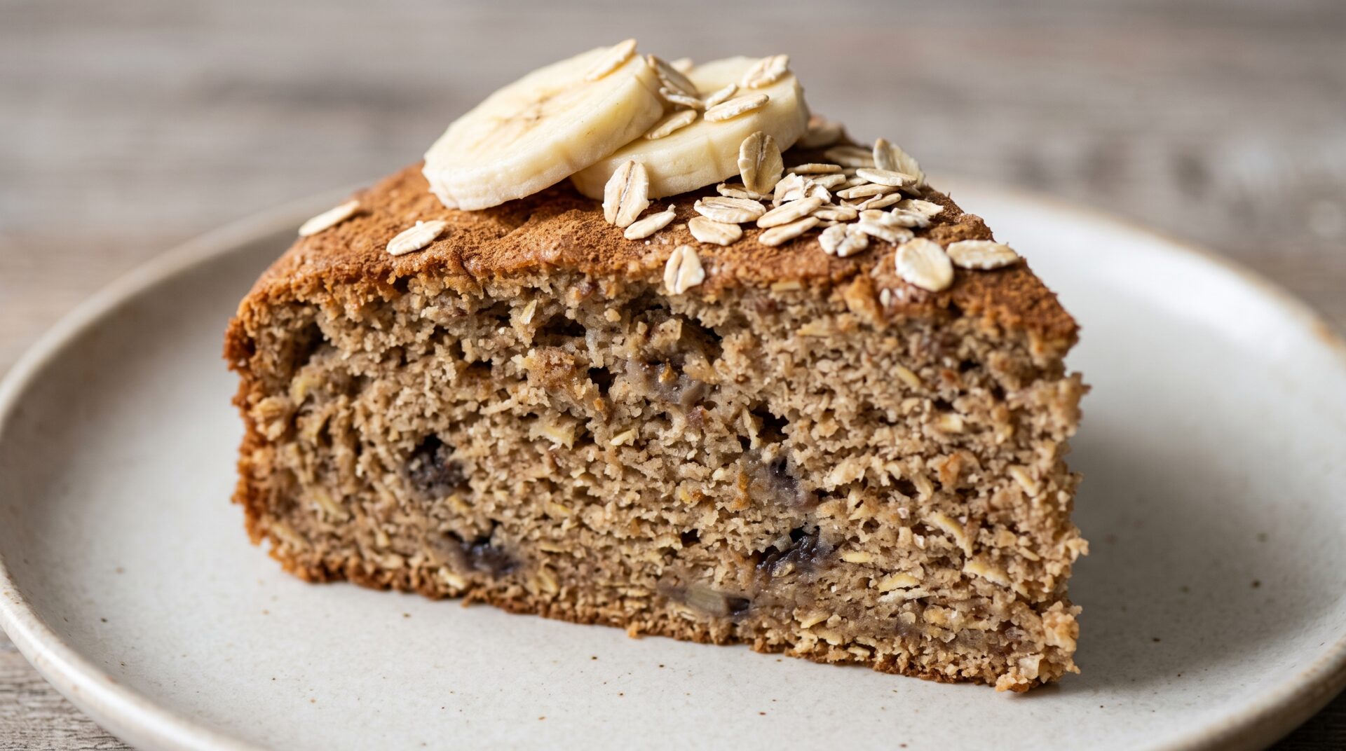Bolo Integral de Banana e Aveia, prato pronto para servir - fotografia gastronomica editorial