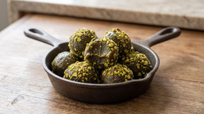 Brigadeiro Gourmet de Pistache, prato pronto para servir - fotografia gastronomica editorial