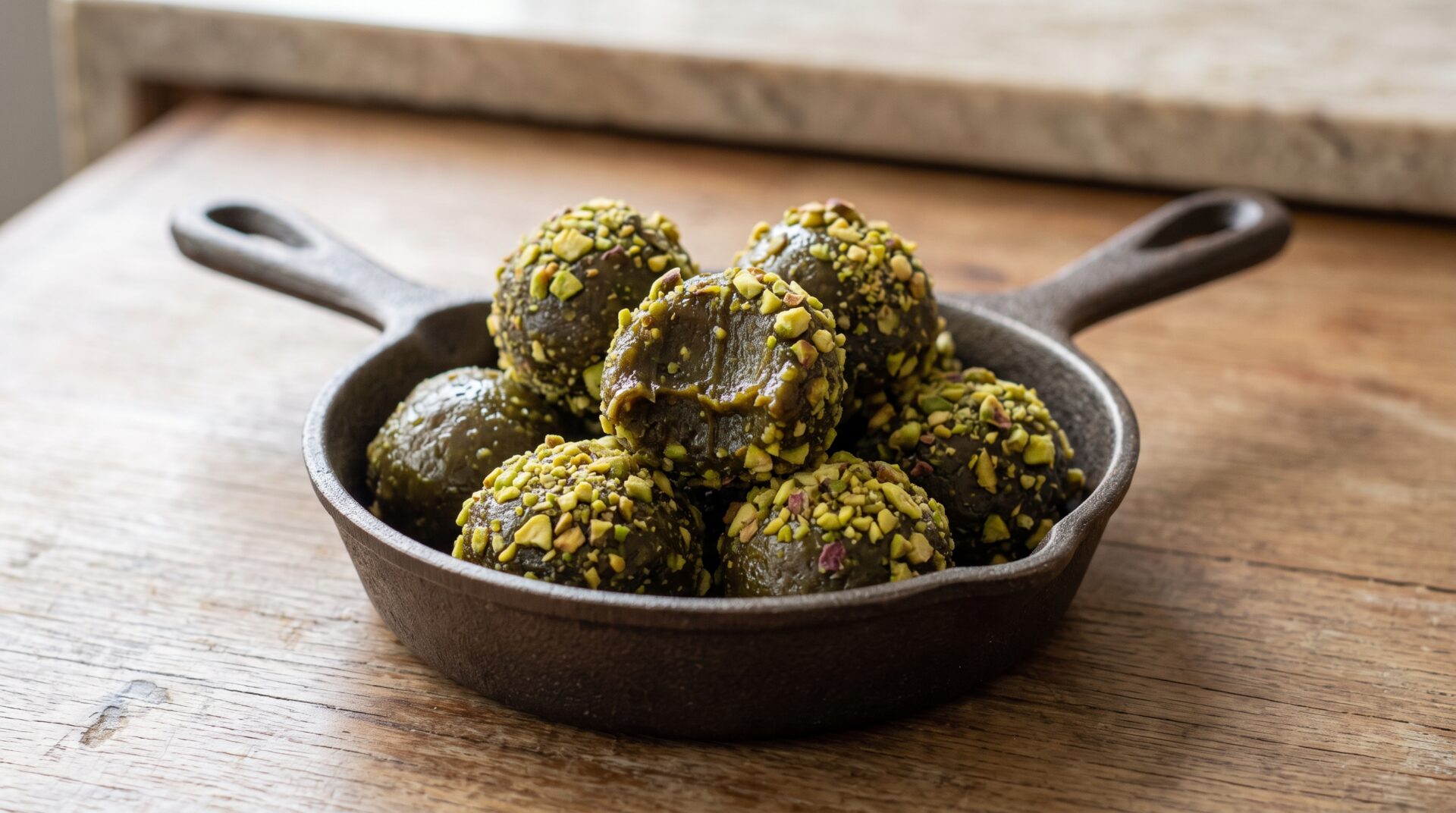 Brigadeiro Gourmet de Pistache, prato pronto para servir - fotografia gastronomica editorial