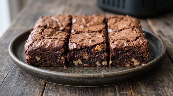 Brownie de Air Fryer com Nozes, prato pronto para servir - fotografia gastronomica editorial