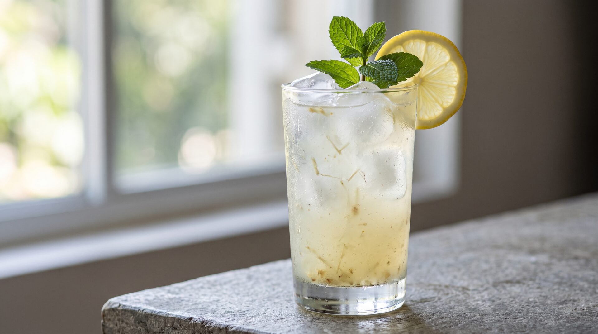 Limonada Glacial de Capim-Limão e Gengibre, prato pronto para servir - fotografia gastronomica editorial