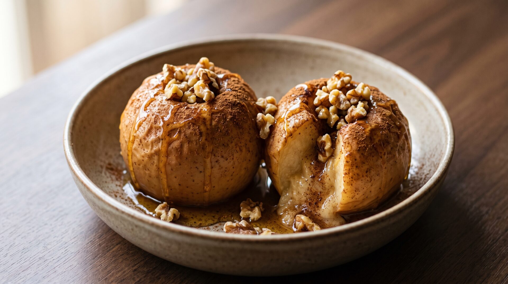 Maçã Assada na Air Fryer com Canela, prato pronto para servir - fotografia gastronomica editorial