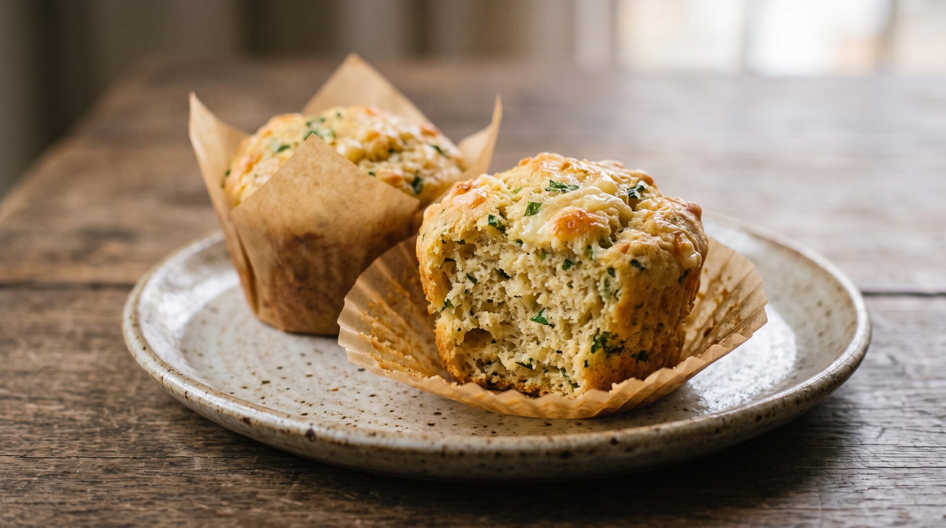 Muffin Salgado Low Carb de Queijo e Ervas, prato pronto para servir - fotografia gastronomica editorial