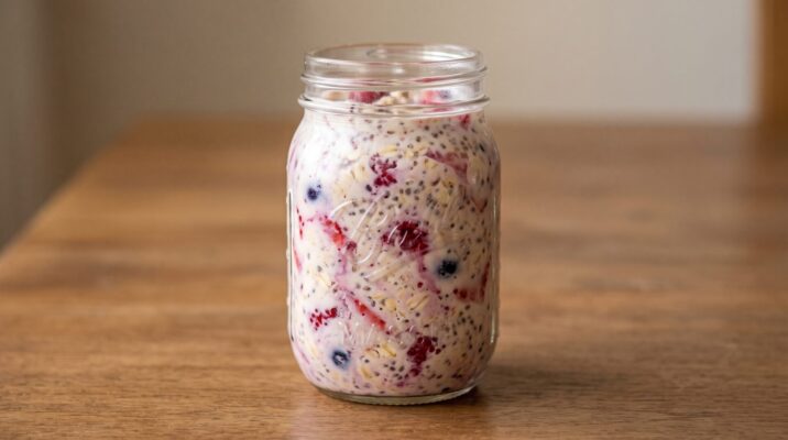 Overnight Oats com Frutas Vermelhas, prato pronto para servir - fotografia gastronomica editorial