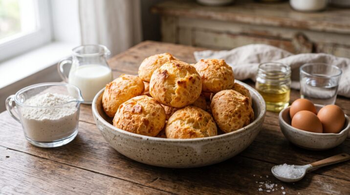 Pão de Queijo Assado Tradicional servida em prato, fotografia gastronomica editorial