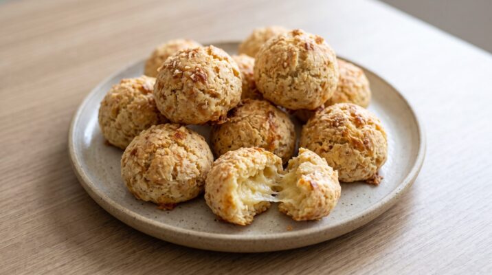 Pão de Queijo Low Carb na Air Fryer, prato pronto para servir - fotografia gastronomica editorial