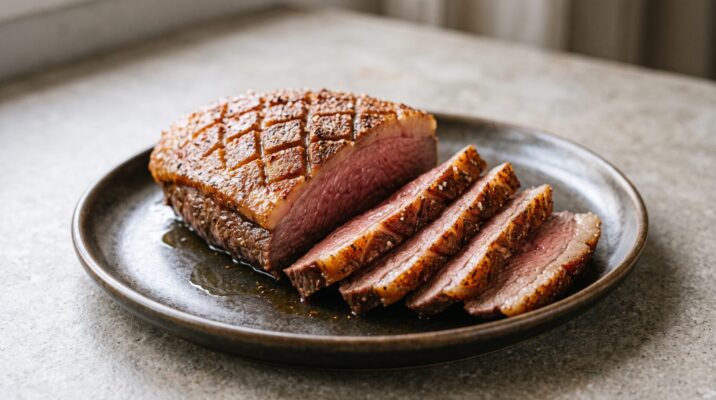Picanha na Air Fryer, prato pronto para servir - fotografia gastronomica editorial