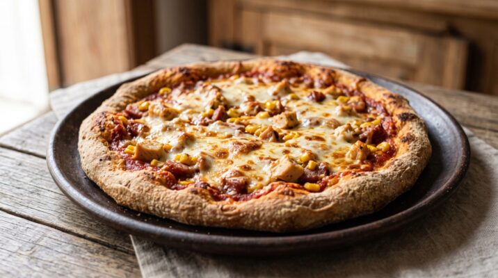 Pizza de Frigideira, prato pronto para servir - fotografia gastronomica editorial