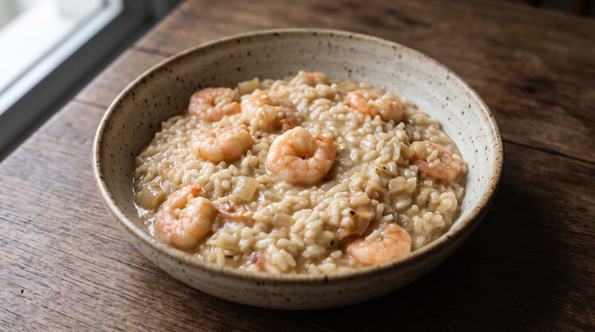 Risoto de Camar&atilde;o, prato pronto para servir - fotografia gastronomica editorial