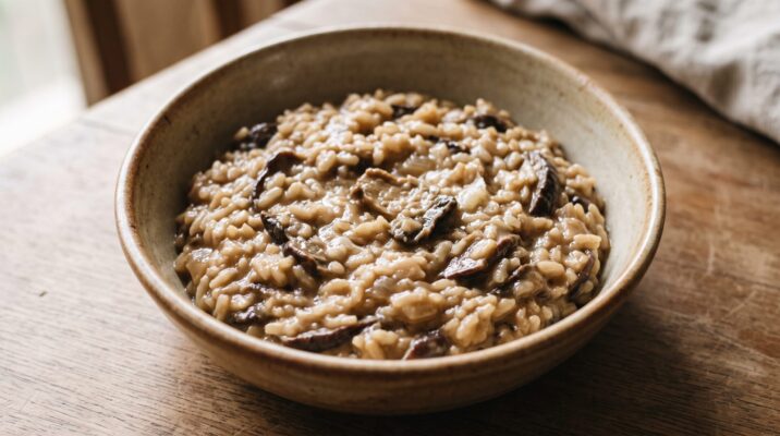 Risoto de Funghi, prato pronto para servir - fotografia gastronomica editorial