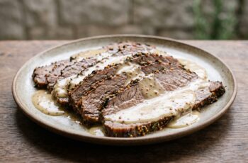 Rosbife de Panela com Crosta de Ervas e Molho de Mostarda