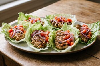 Tacos de Alface com Frango Grelhado