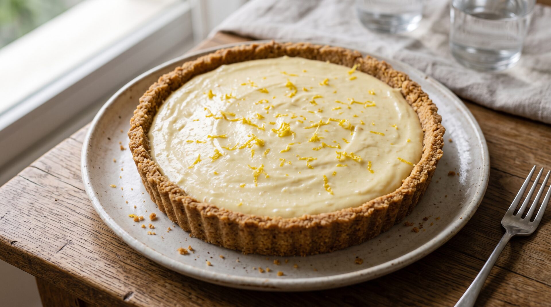 Torta de Lim&atilde;o Siciliano servida em prato, fotografia gastronomica editorial