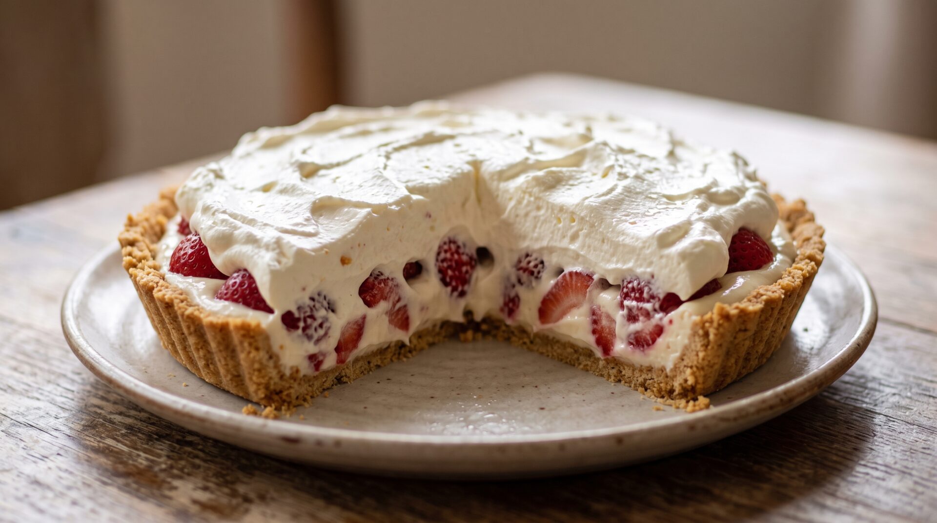 Torta de Morango com Chantilly, prato pronto para servir - fotografia gastronomica editorial