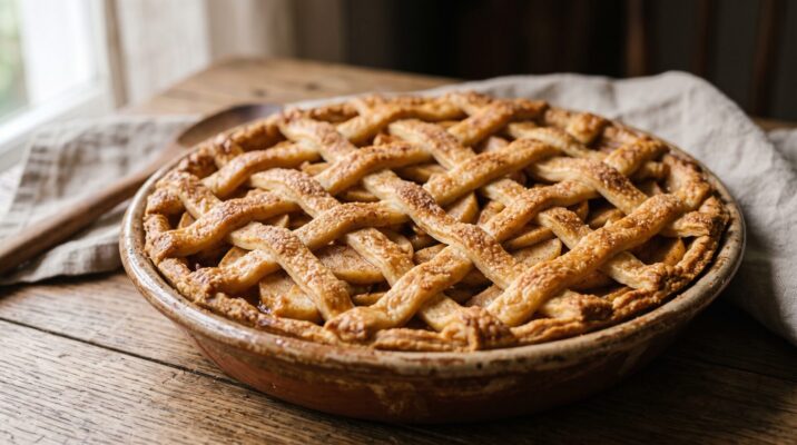 Torta Doce de Maçã com Canela servida em prato, fotografia gastronomica editorial