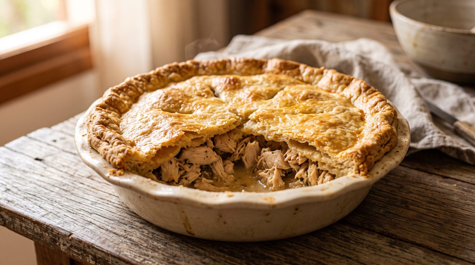 Torta Rústica de Frango servida em prato, fotografia gastronomica editorial Torta Rústica de Frango servida em prato, fotografia gastronomica editorial