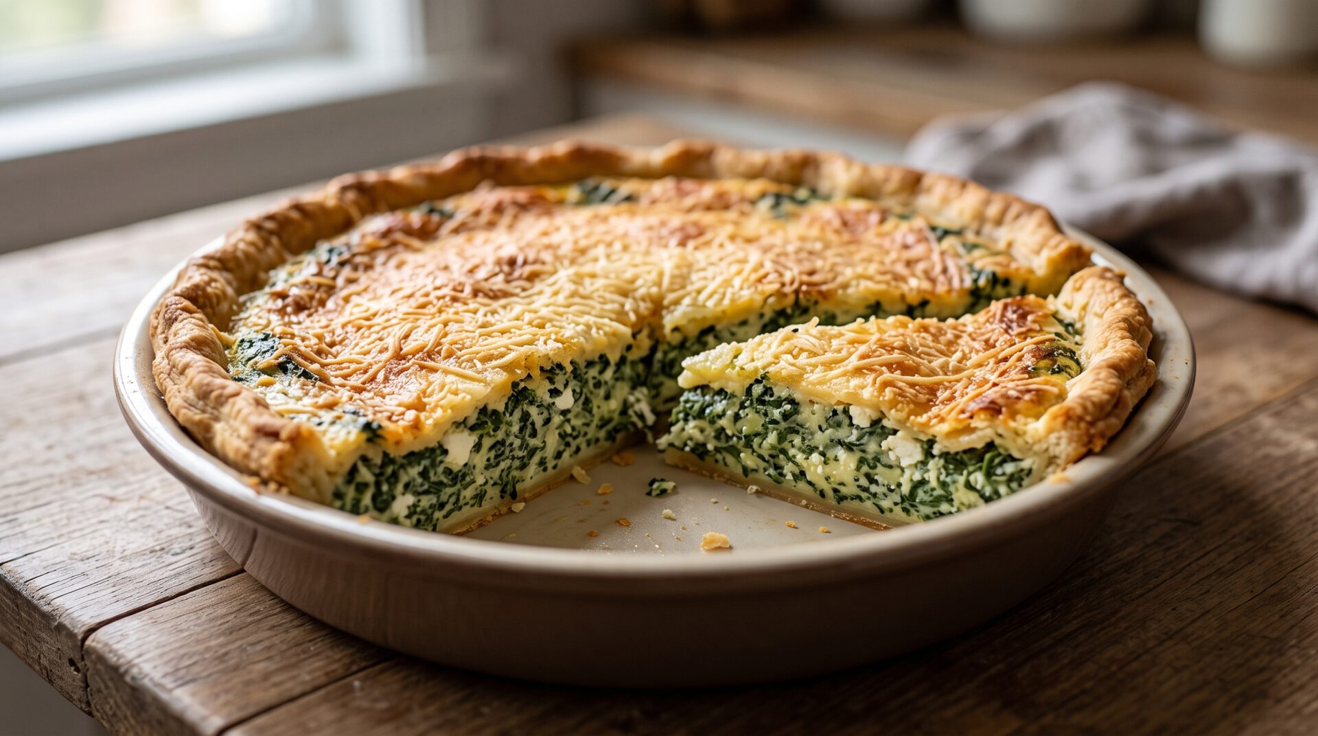 Torta Salgada de Espinafre com Ricota, prato pronto para servir - fotografia gastronomica editorial