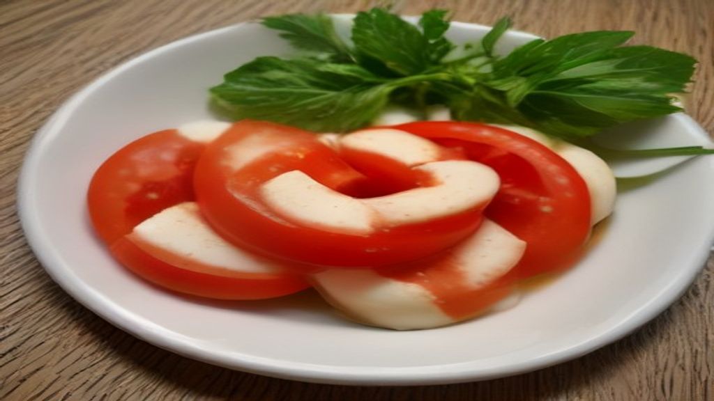 Salada caprese com tomate, mussarela de búfala e manjericão fresco